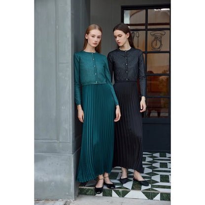 AP Women 2026 Autumn and Winter New Design Shine Cardigan and Pleated Slip Dress Elegant Lady Clothing