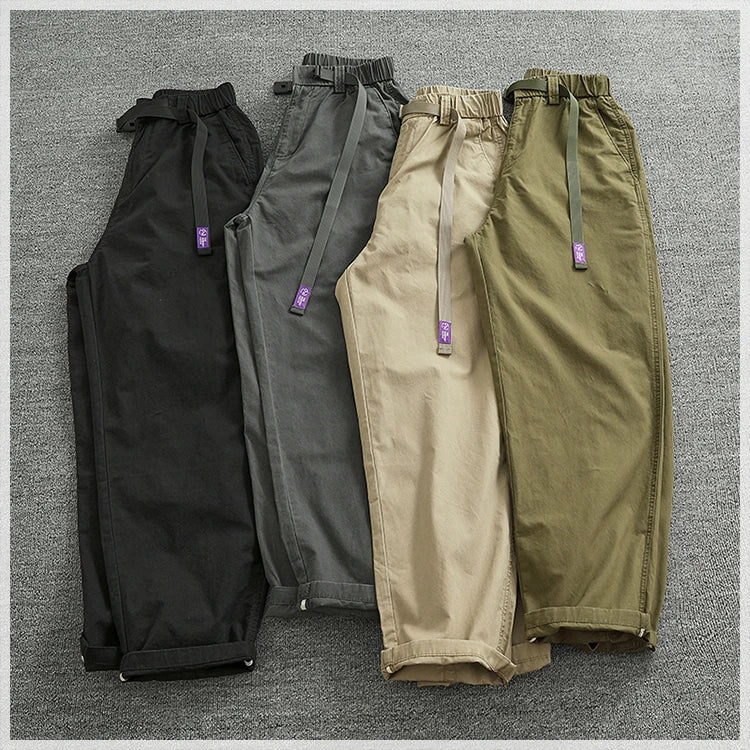 Summer thin casual pants men's straight straight tube loose conical overalls all cotton wash re-engraved purple mark daddy pants
