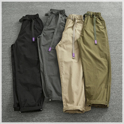 Summer thin casual pants men's straight straight tube loose conical overalls all cotton wash re-engraved purple mark daddy pants