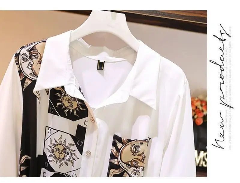 Vintage Print A-Line With Belt Loose Polo Neck Women's Dress Elegant Single-Breasted Knee Length Dresses For Women 2024 Spring