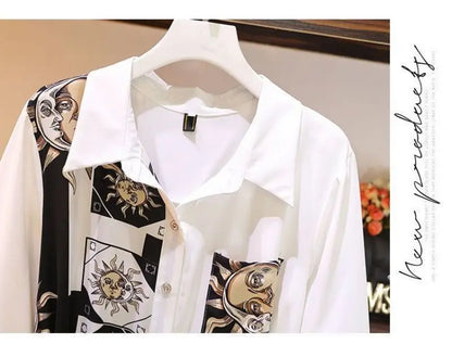 Vintage Print A-Line With Belt Loose Polo Neck Women's Dress Elegant Single-Breasted Knee Length Dresses For Women 2024 Spring