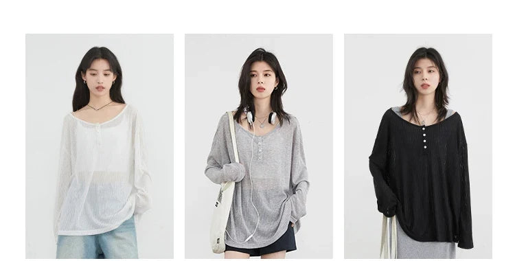 Women T-Shirts Casual Loose New Slightly Transparent O Neck Female Top Thin Sun Protection Tees Spring Summer 2025