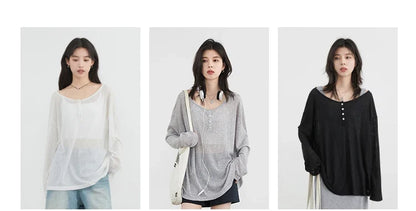 Women T-Shirts Casual Loose New Slightly Transparent O Neck Female Top Thin Sun Protection Tees Spring Summer 2025