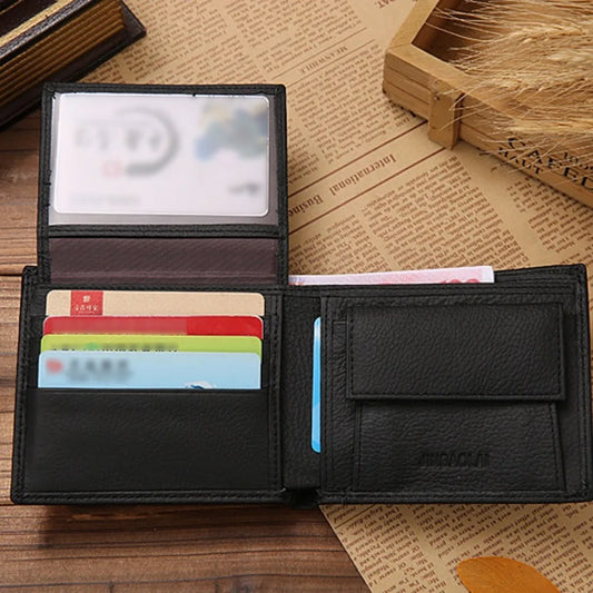 Portefeuille homme en cuir véritable Produit de qualité supérieure Portefeuilles en cuir de vachette véritable pour homme Portefeuille court noir Portefeuille Homme Petits Portefeuilles