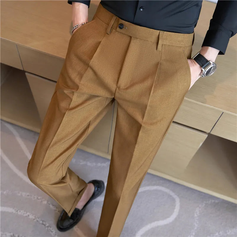 High Quality Men Solid Color Business Office Social Trousers New Formal Wear Wedding Slim Fit Casual Fashion Suits Pant 38-29