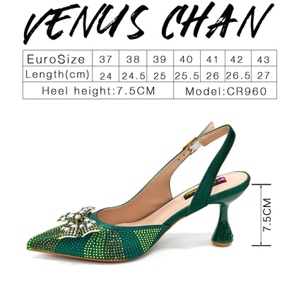 New Arrival Women's Elegant Black Shoes with Rhinestone-Embellished Diamond Heels & Matching Handbag – Perfect Fashion Set for