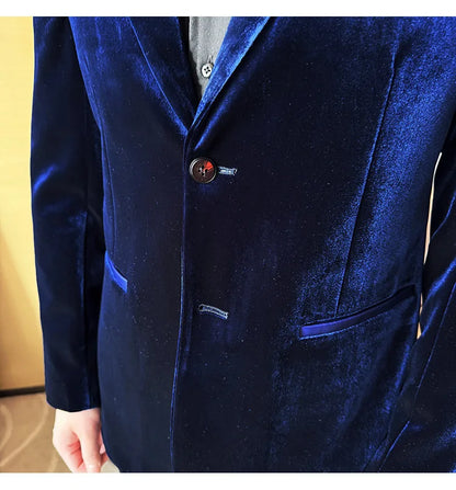 Leather Splicing Mercerized Velvet Suit Jacket 2025 Autumn New Men's High-end Business Slim Fit Fashion Party Tailcoat 4XL-M