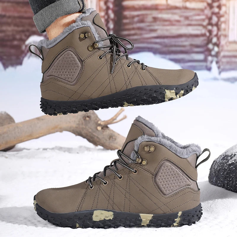 Winter Warm Men Cotton Boots Outdoor Wide Toe Barefoot Snow Boots Breathable Walking Hiking Shoes Comfortable Casual Sneakers