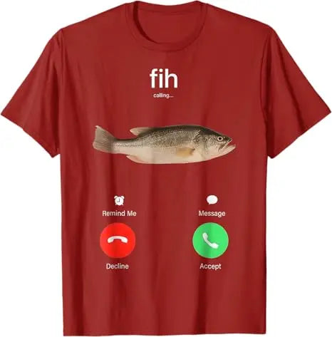 Fih Calling Remind Me Message Decline Accept Phone Call Fish T-Shirt Funny Fishman Graphic Outfit Short Sleeve Blouses Novelty