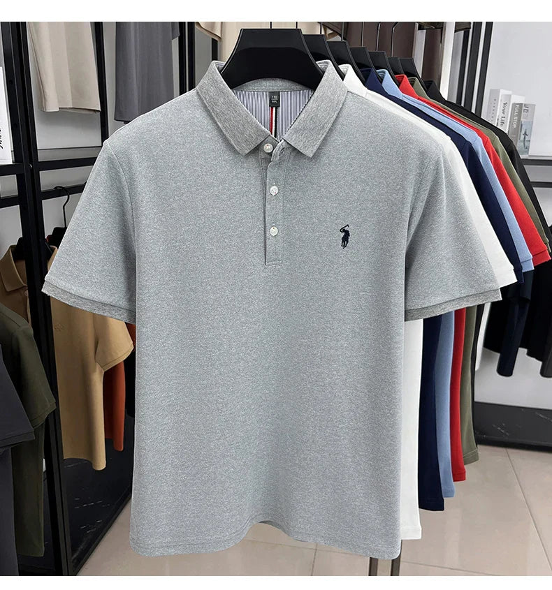 Luxury brand short sleeve men polo shirt summer ice silk breathable high-end pony embroidery design casual business Paul T-shirt