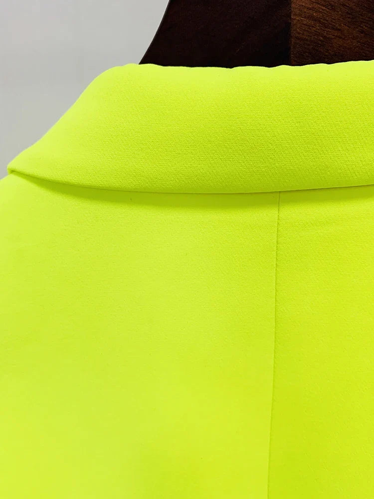 HIGH STREET Newest Fashion 2026 Designer Jacket Women Peak Strong Shoulder Double Breasted Long Blazer Fluorescein