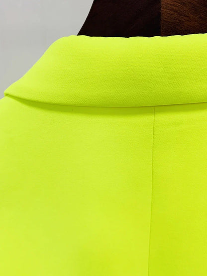 HIGH STREET Newest Fashion 2026 Designer Jacket Women Peak Strong Shoulder Double Breasted Long Blazer Fluorescein