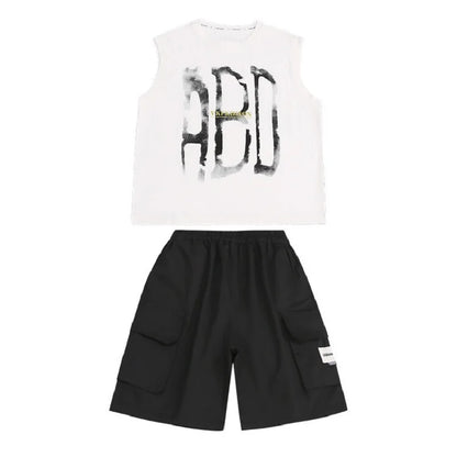 Summer Boys Cotton Sleeveless Alphabet T-Shirt Tops+Shorts Workout Sets School Kids 2PCS Tracksuit Child Jogging Outfits 5-16 Yr
