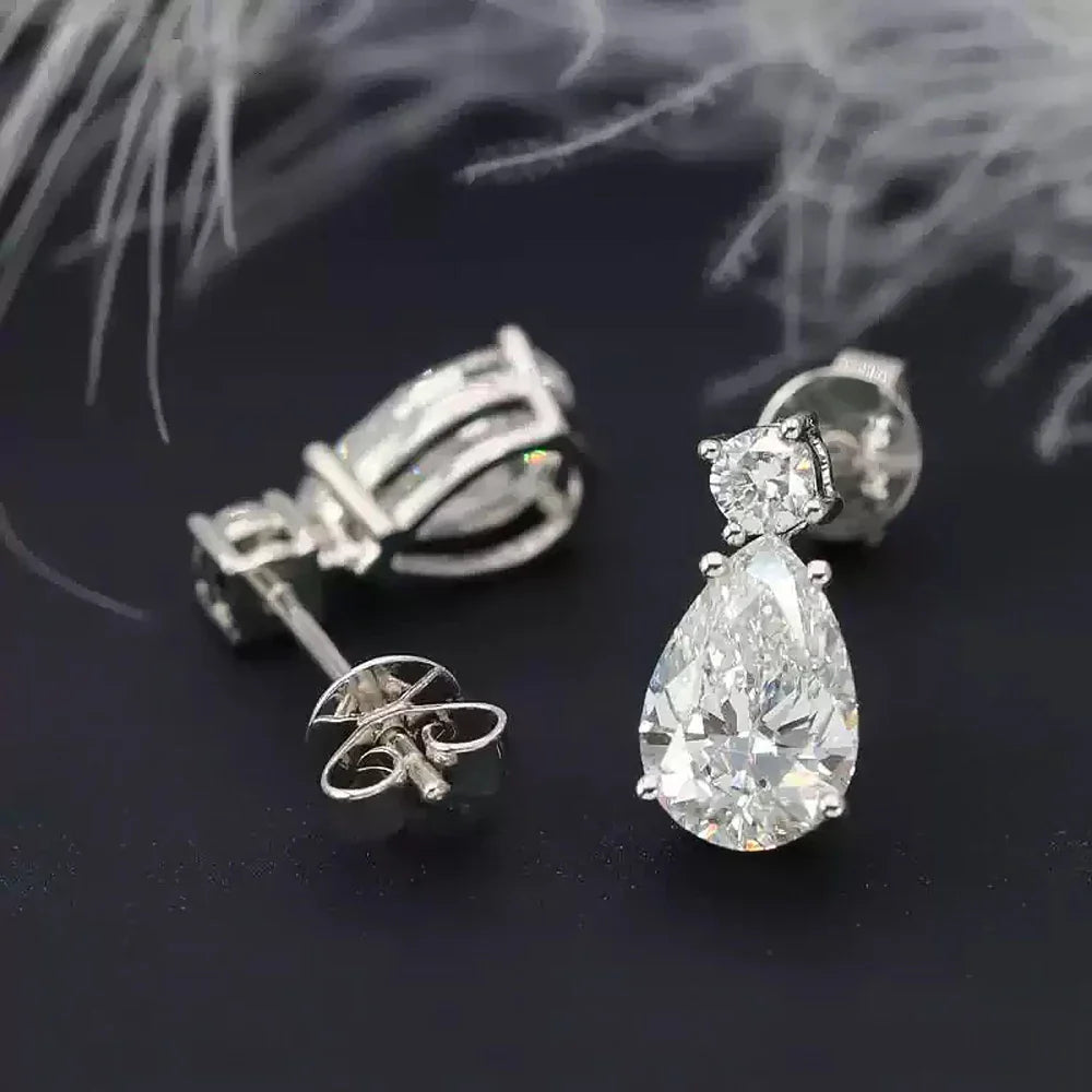 Certified Pear/Round Cut Moissanite Diamond Drop Earrings for Women 100% 925 Sterling Silver Waterdrop Shape Stud Earring