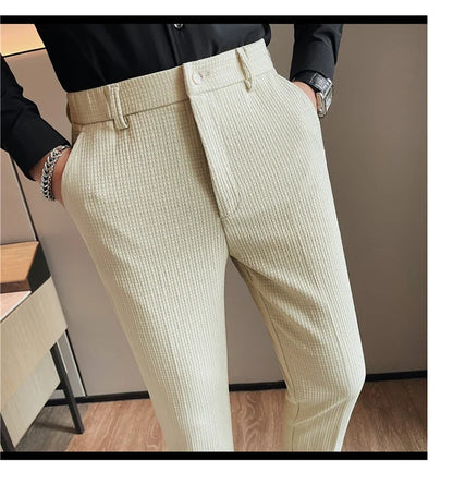 Men's Waffle Casual Pants Fashion Korean Stretch Waist Business Formal Pants Mens Social Party Suit Pants Streetwear Pencil Pant
