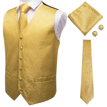 Brand New Mens Suit Dress Vests Necktie Hankerchief Cufflinks Set Silk Slim Fit Male Waistcoat Jacquard Waist Jacket Gilet Homme