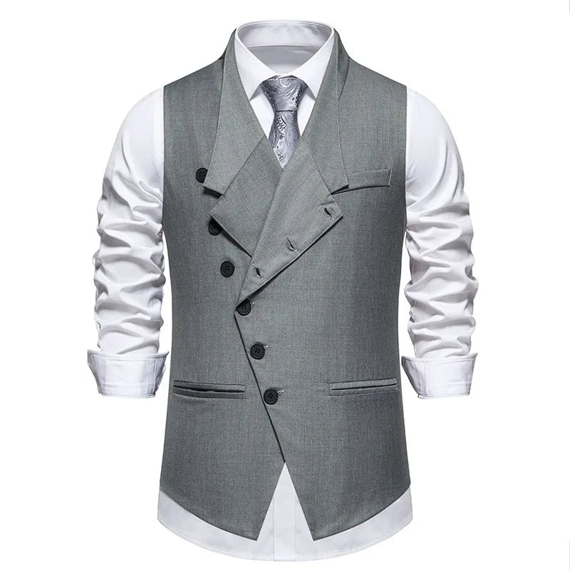 Man Suit Vest Spring Autumn Thin Solid Stand Collar Male Waist Slim Sleeveless Single-breasted Business Wedding Men Vest