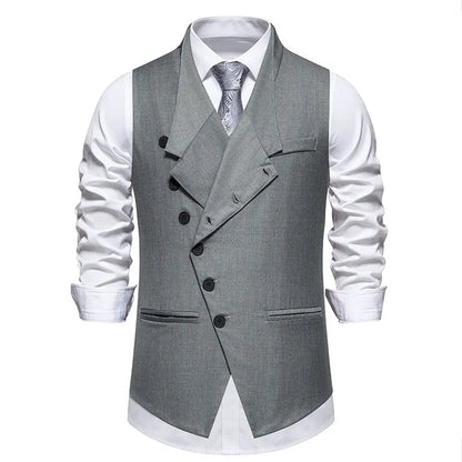 Man Suit Vest Spring Autumn Thin Solid Stand Collar Male Waist Slim Sleeveless Single-breasted Business Wedding Men Vest
