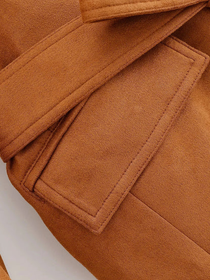 Office Lady Suede Blazer V Neck Sashes Long Pockets Blazer Fashion 2025 Fall Streetwear Outwear Winter Thick Coats