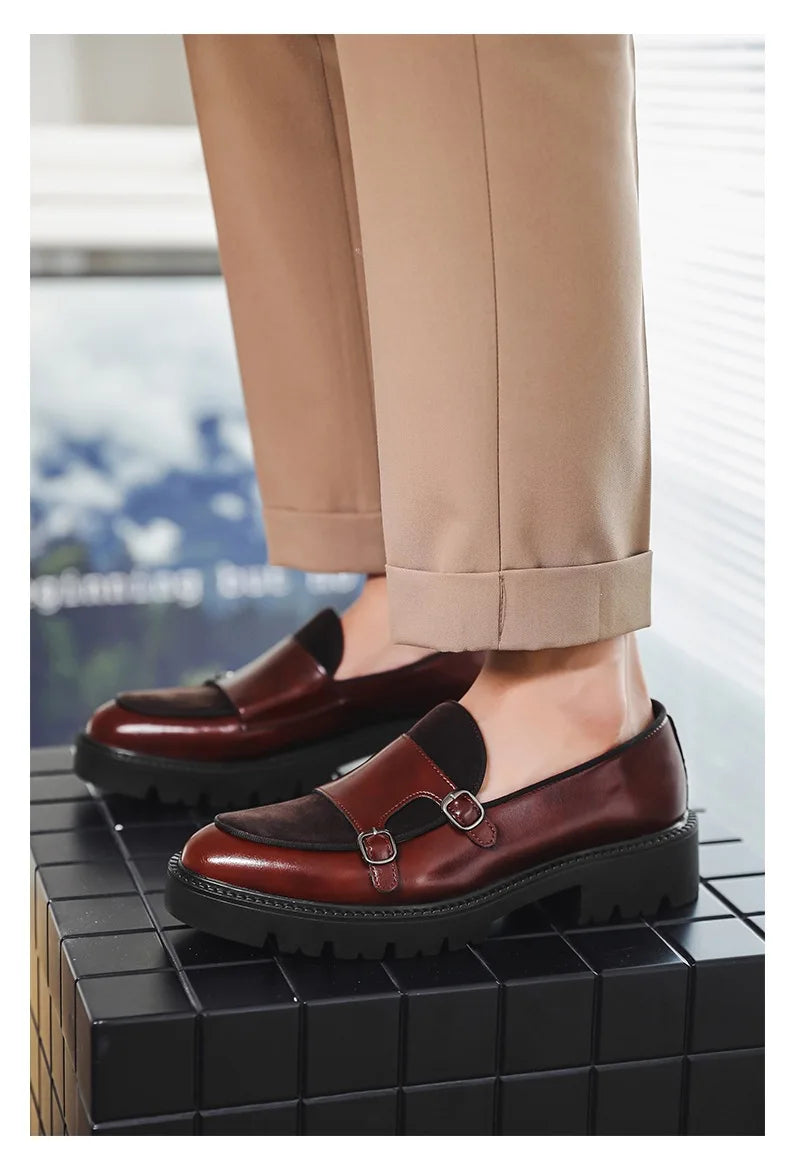 New Buckle Designer Big Size Loafers For Man Spring Autumn Business Leather Platform Shoes Male Fashion Casual Elegant Shoes Man