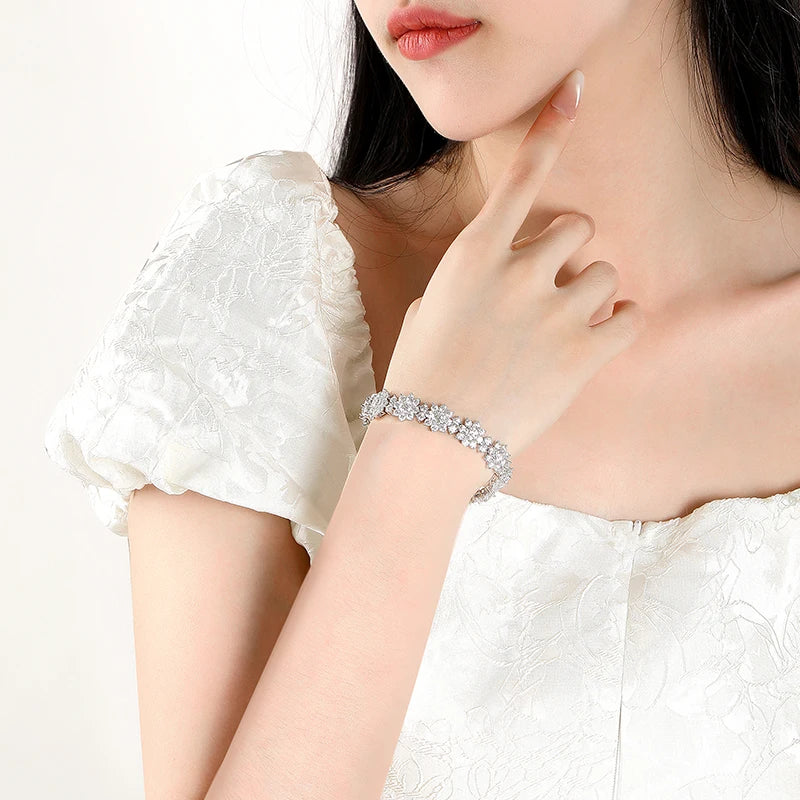Luxury 35-39cttw D Color Gradient Full Moissanite Sunflower Tennis Necklace for Women S925 Silver All Diamond Neck Chain