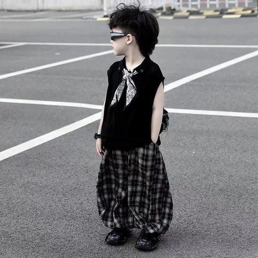 Mosquito Proof Knitted Pants Junior Boys' Summer Clothing Kids Clothes Korean Children Top Bottom Set Boy Boy's Children's Suit