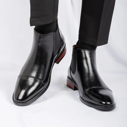 2025 Retro Men's Solid Color Pointed Business Ankle Boot  Comfortable Wedding  Party Shoe Breathable  And  Anti-Slip Ankle Boots