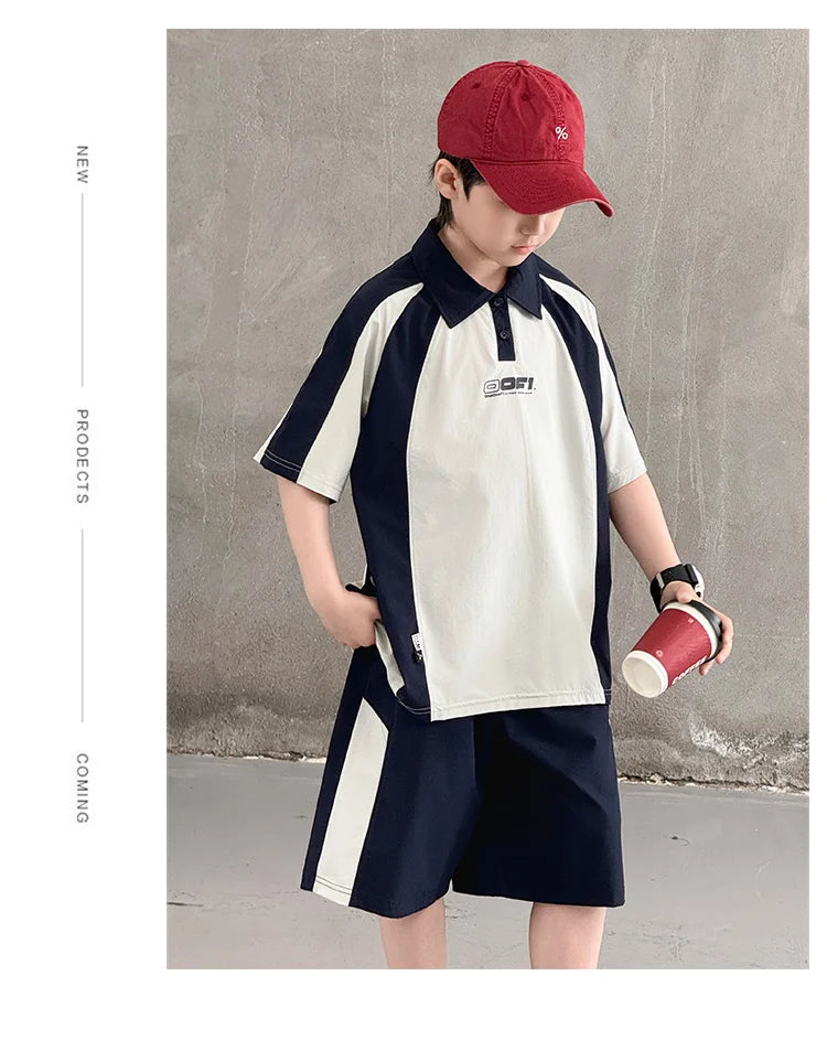 Children New Summer Polo Shirt Set Top And Bottom 2 Pieces Clothing Set for Tween Boys Casual Tracksuit Kids School Outfit Wear