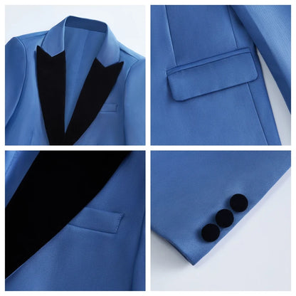 Slim Fit Formal Tuxedo Suit Chidren Graduation Suit Set for Boys, Velvet Peak Lapel Jacket Vest Pants Bow-tie 4-Piece Set