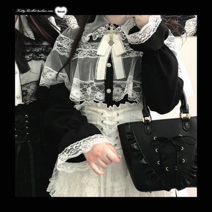 Japanese Original Lolita Lace Ruffle Edge Tied Bow High Waist Mini Skirt Spring Summer New Slim Waist Sweet Girl Y2k Skirt