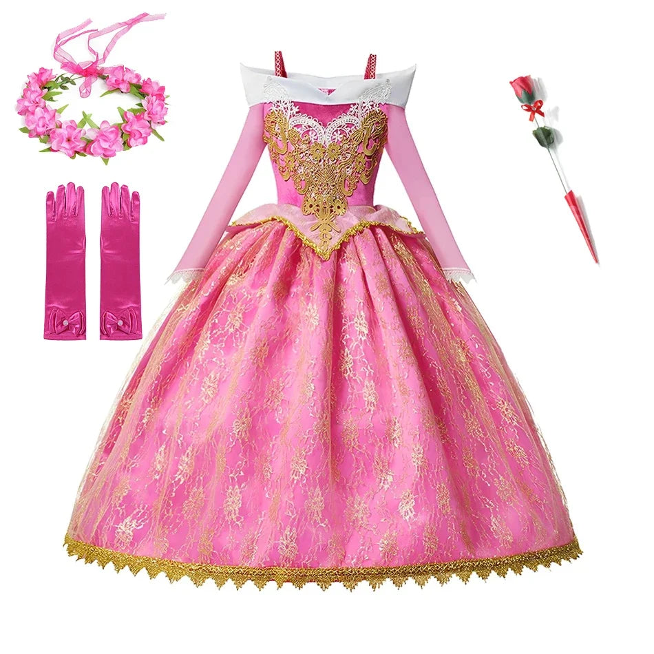 Girls Sleeping Beauty Aurora Cosplay Princess Dress Kids Rapunzel Frozen Elsa Cinderella Costume Party Clothing 2-10Years