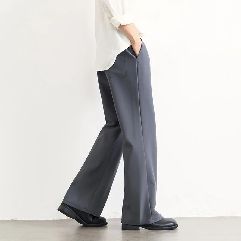 Black Business Suit Pants Men's Small Flared Elastic Comfortable Drape Loose Solid Color Office Casual Trousers Male Clothes