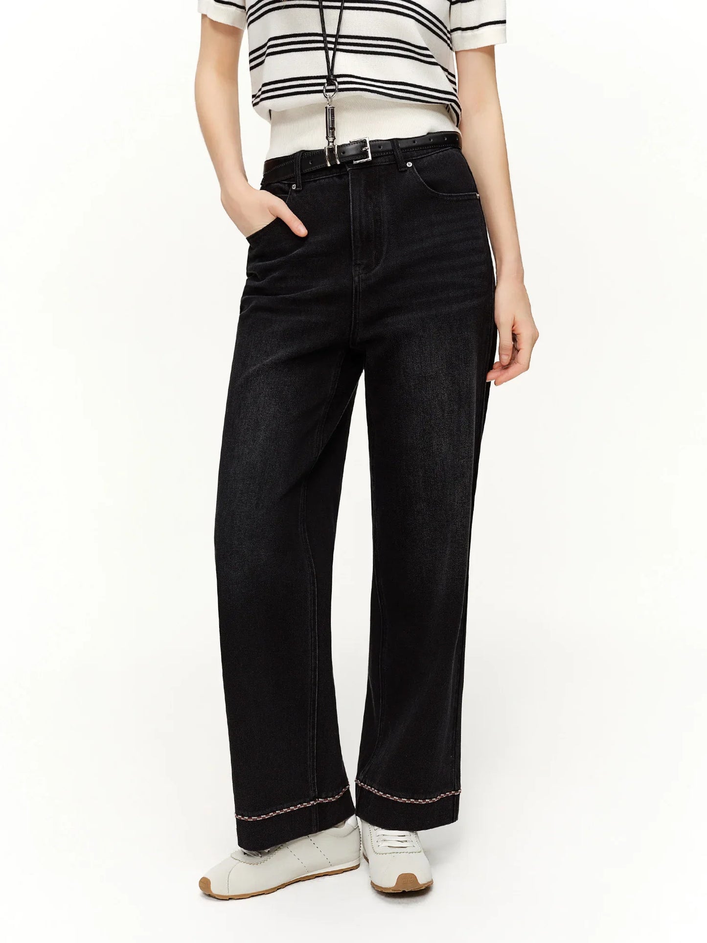 Double-length Jeans Women High-waisted Slim-fit Classic Straight Pants High Waist Elegant Office Lady Spring Trendy