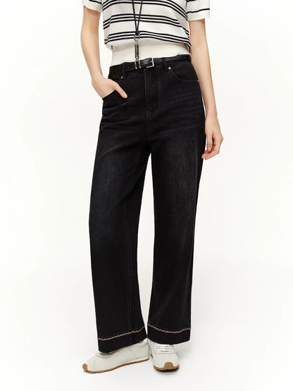 Double-length Jeans Women High-waisted Slim-fit Classic Straight Pants High Waist Elegant Office Lady Spring Trendy