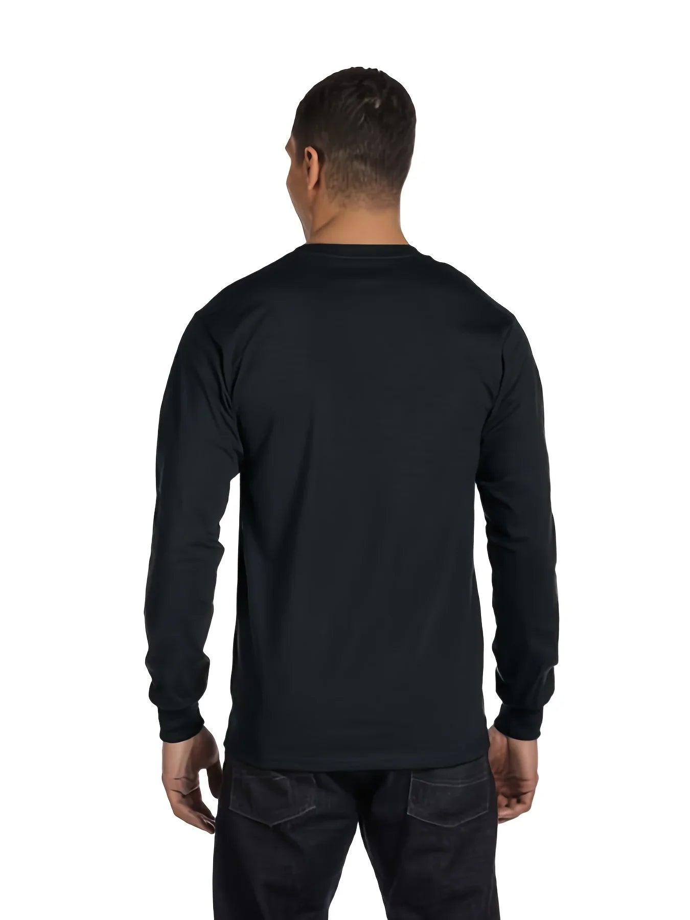 Men's essential long sleeved pure cotton T-shirt, round neck cotton T-shirt,