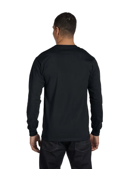 Men's essential long sleeved pure cotton T-shirt, round neck cotton T-shirt,
