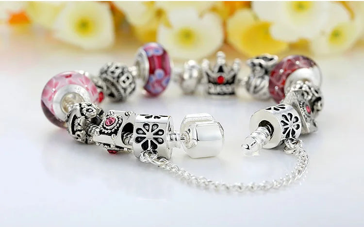 Queen Jewelry Charms Bracelet & Bangles With Queen Crown Beads Bracelet for Women PA1823