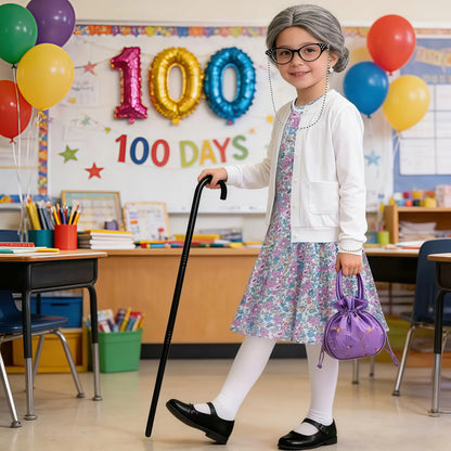 Baby Girl Celebrating 100th School Days Funny Cosplay Costumes Dress Granny Girl Cosplay Floral Old Lady Dress Up With Cane