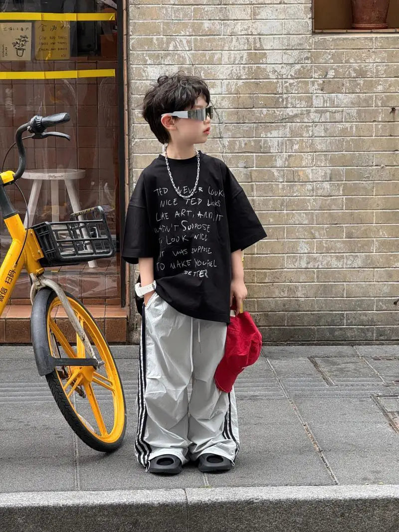 2026 Summer New Korean Style Handsome Baby Boy Letter Print Casual Short Sleeve T-Shirt