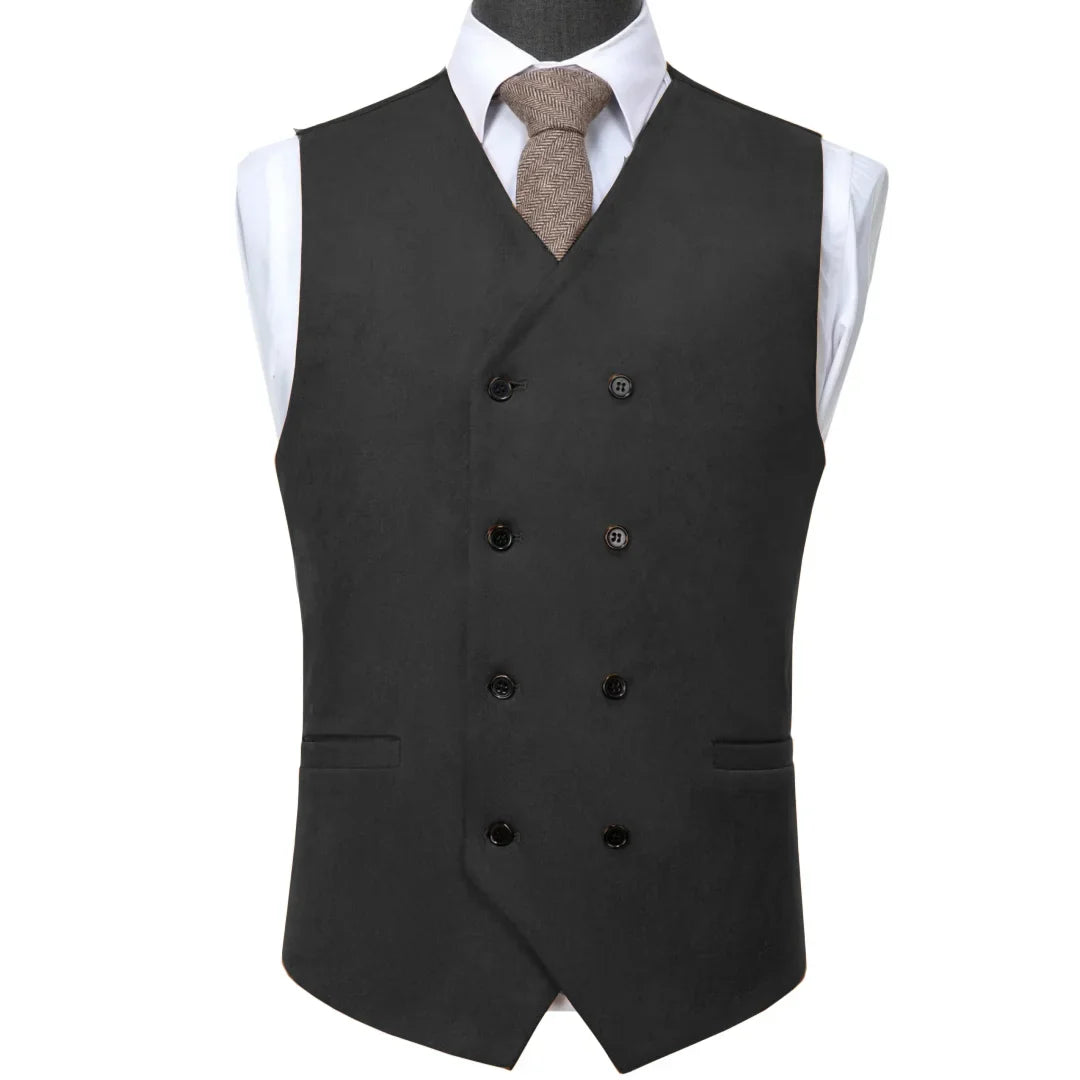 Men Vest Brown Suede Double Button Solid Waistcoat For Wedding Birthday Banquet Party Business Work Daily Casual Men Suit Vest