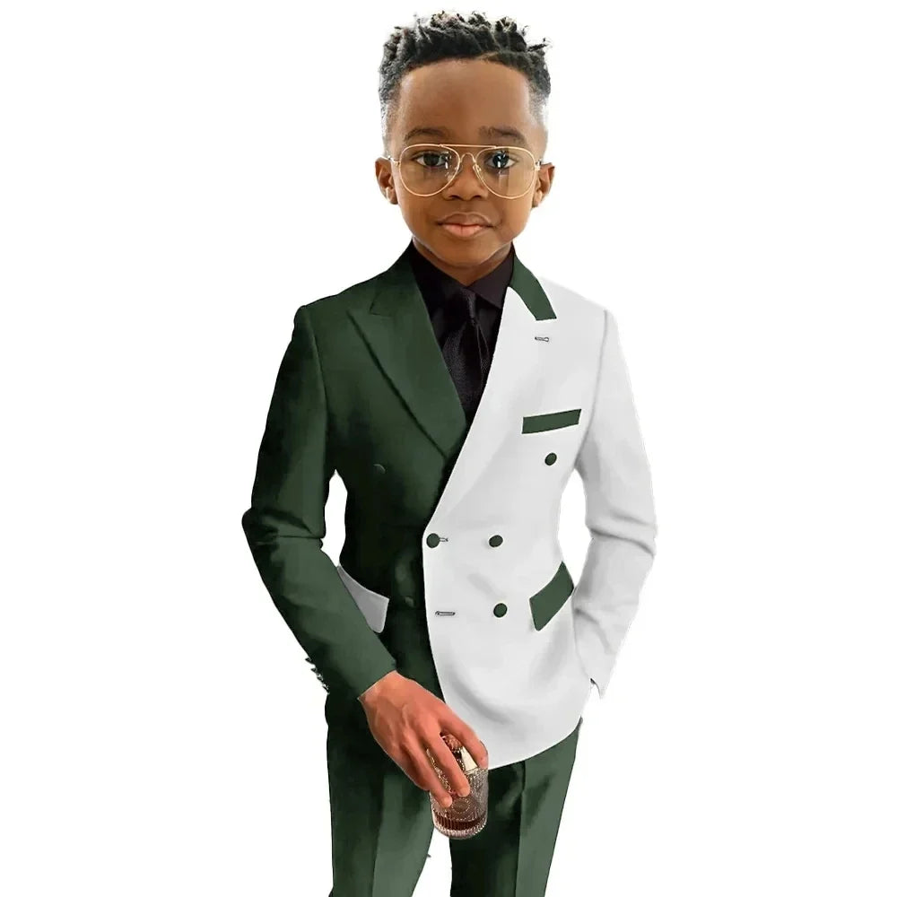 New Colour-blocked Boys Suit 2 Pieces Blazer Pants For Wedding Party Guest Formal Slim Fit Child Suit Set For Piano Performance