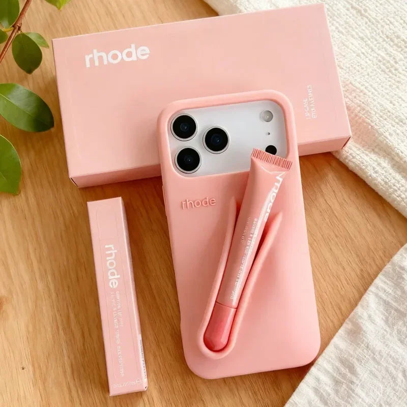 Phone Case with Box and Lipstick for IPhone 15 16 14 13 12 11 Pro Max Plus 17 Air Lip Gloss Portable Soft Silicone Shockproof