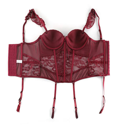 Sexy Lace Corset Body Shapewear Set Women Bustier with Suspenders Stockings Choker 4pcs Body Shapers Lingerie