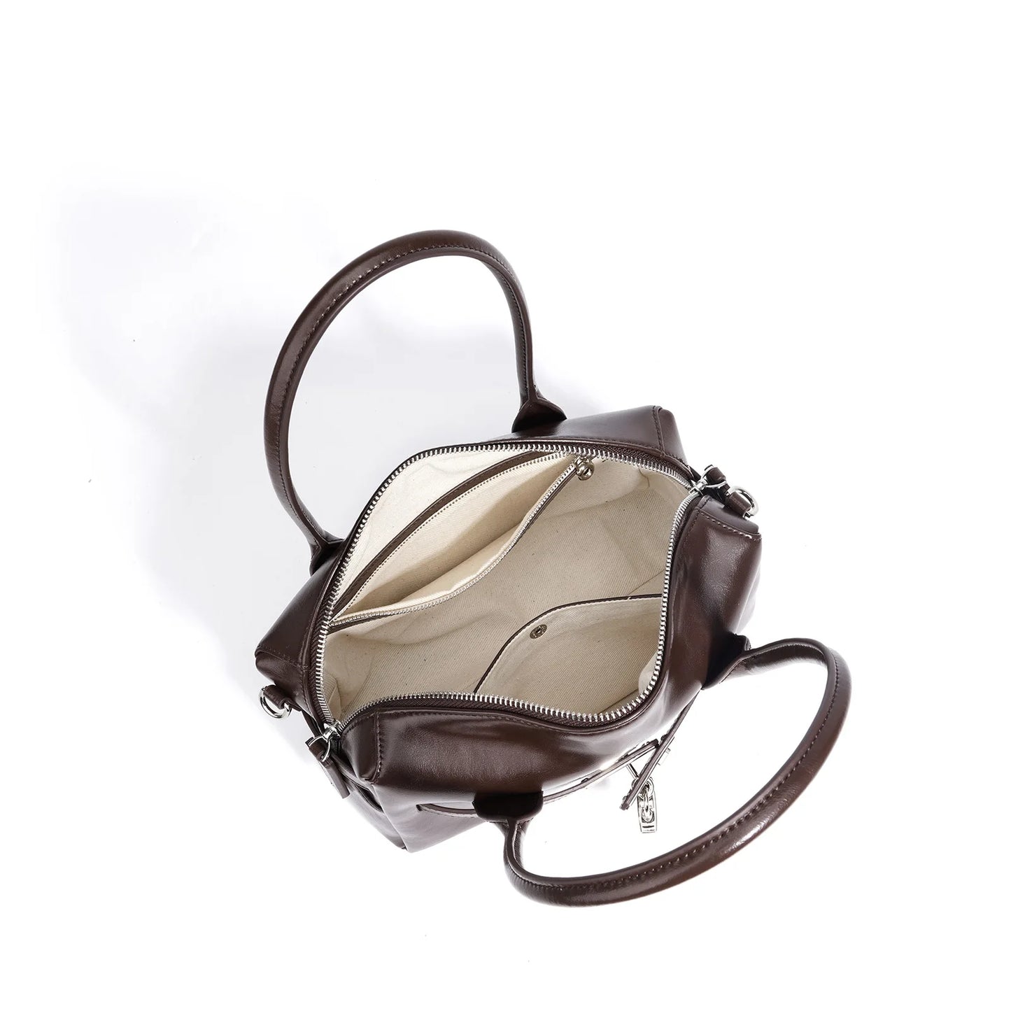 2025 Fall Winter New Top Grain Leather Spacious Boston Bag Lock Design Single Shoulder Crossbody Pack Women Commuting Handbag