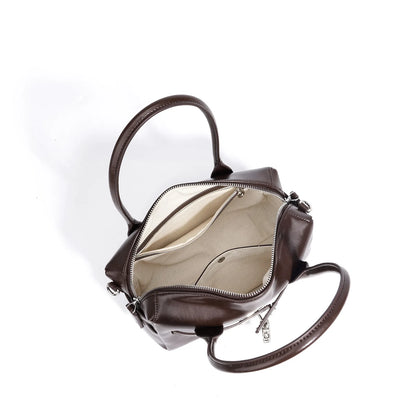 2025 Fall Winter New Top Grain Leather Spacious Boston Bag Lock Design Single Shoulder Crossbody Pack Women Commuting Handbag