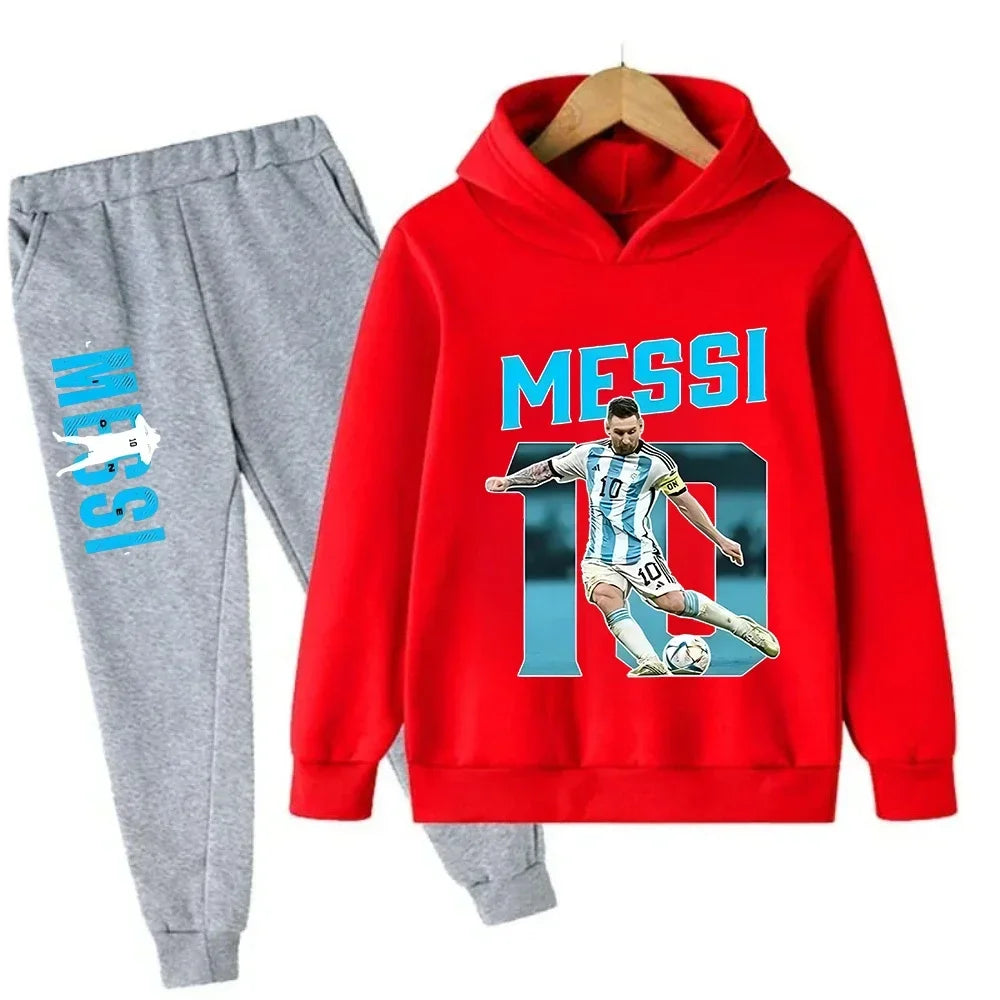 Autumn Football Star Messi 3-12Y Children Hoodies Sets Pants Suit 2 Pcs Sets Kids Boy Girl Clothing Casual Fashion Tracksuits