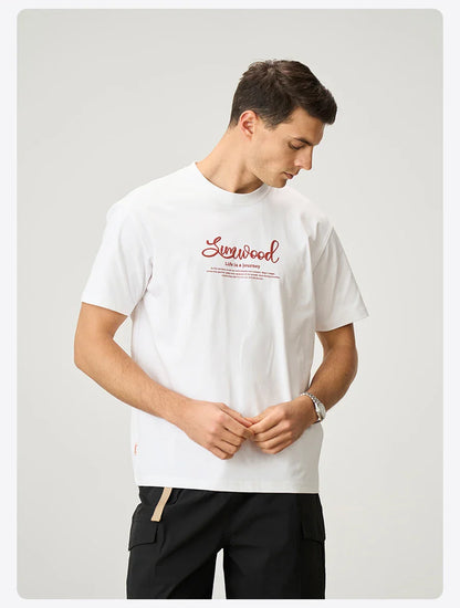 2026 Summer New Oversize 230gsm Sorona Cool Feeling Fabric Men Fashion Letter Print Tops High Quality Tees