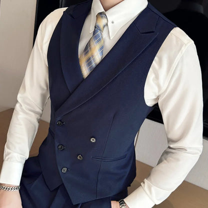 Men Vest Black With Lapel Solid Double Button Waistcoat For Wedding Groom Banquet Business Casual Work Daily Men Suit Vest