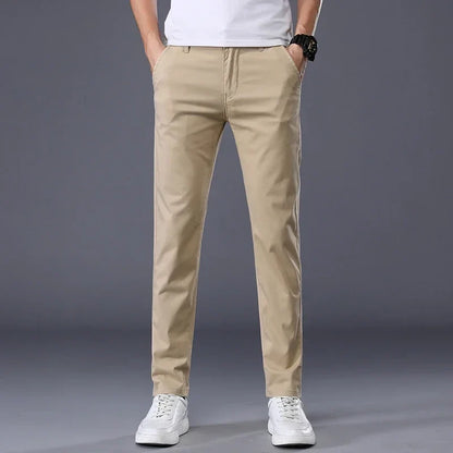 Summer Thin Men's Casual Pants Cotton 7 Colors Classic Style Elastic Straight Slim Fit Business Fashion Long Trousers Male