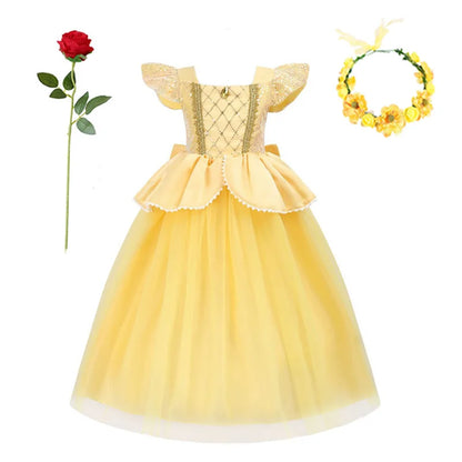 Belle Princess Dress Girls Cosplay Beauty and The Beast Cinderella Snow White Costumes Kids Halloween Carnival Clothes